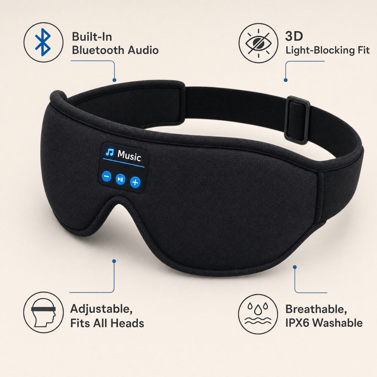 Bluetooth 3D Sleep Mask – Wireless Music Eye Shade